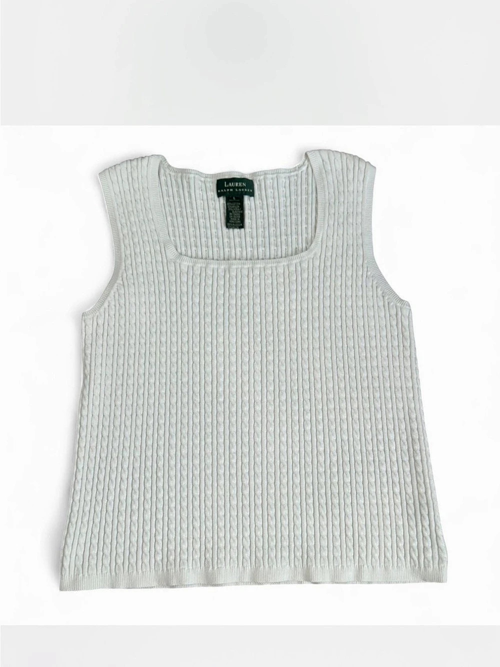 Lauren Ralph Lauren Cable-Knit Cotton-Blend Square-Neck Sleeveless Sweater